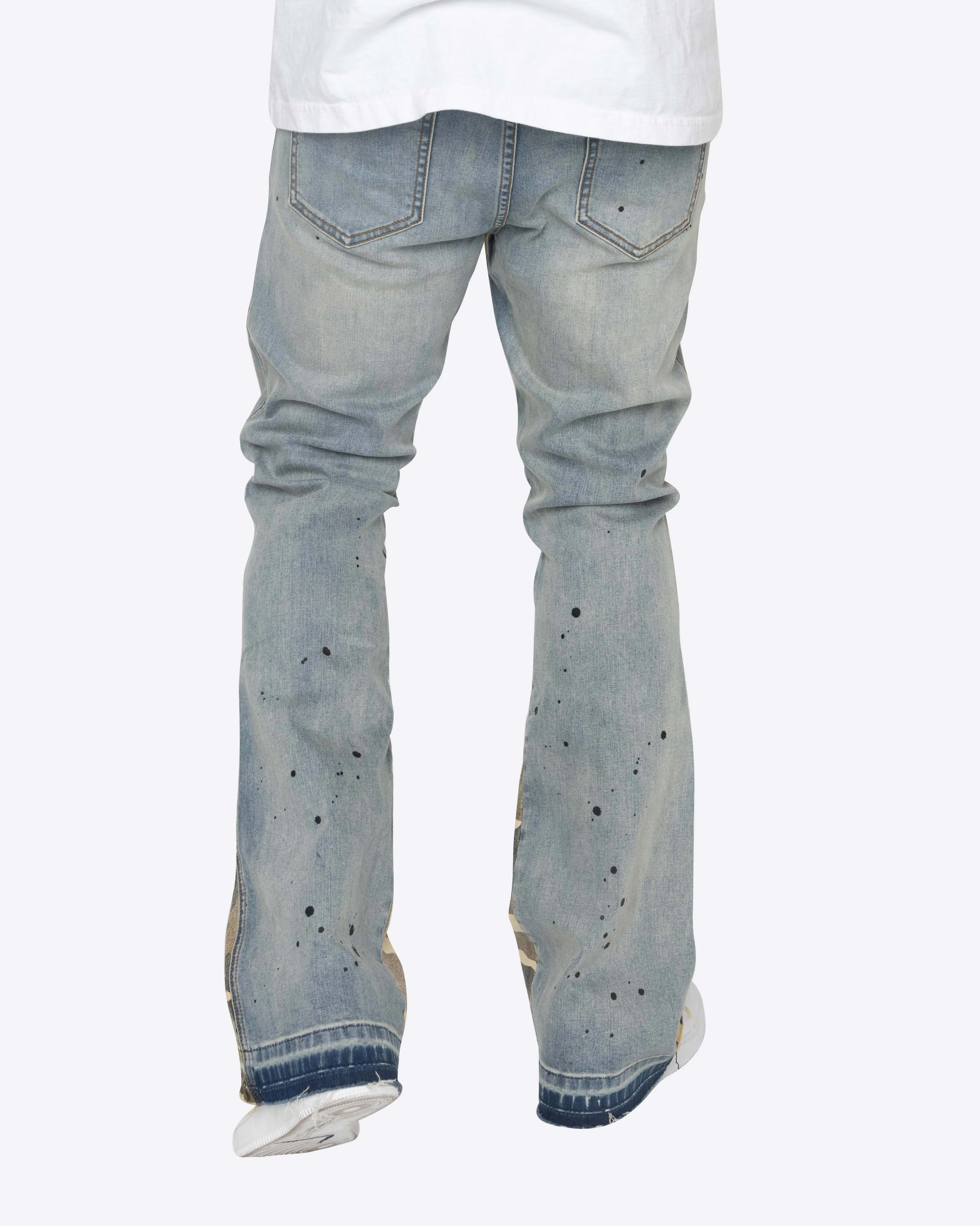 EPTM Denim Blue Flare Pants with Camo Detail