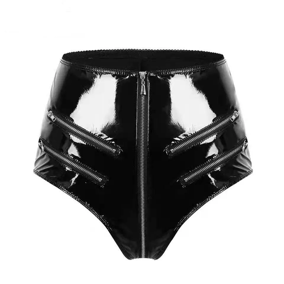 Faux Leather PVC Pants Women Clubwear - High-Waist Zipper Detail