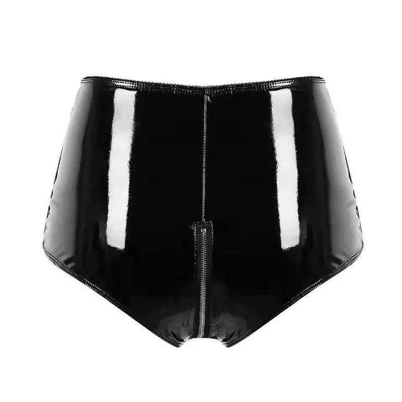 Faux Leather PVC Pants Women Clubwear - High-Waist Zipper Detail