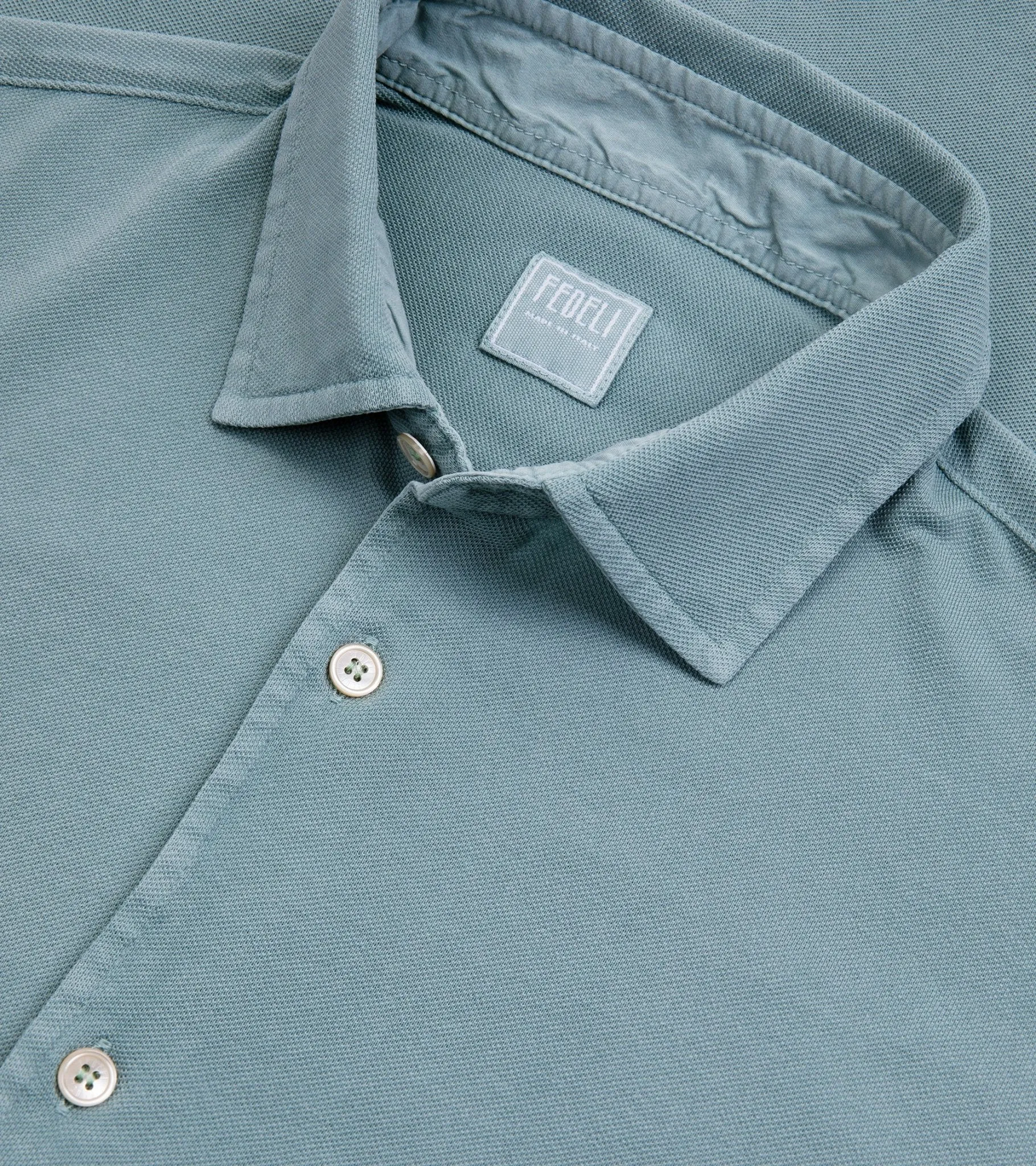 Fedeli Light Cotton Pique Shirt in Pale Green