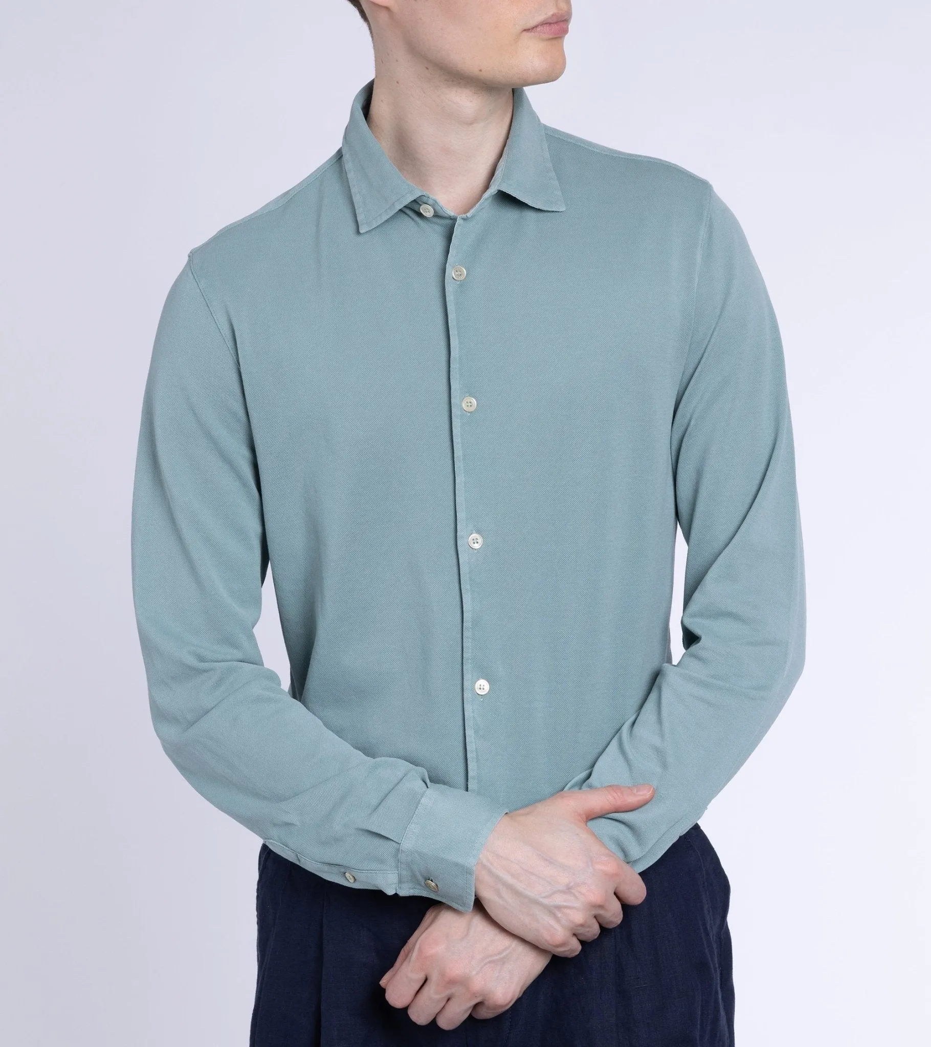 Fedeli Light Cotton Pique Shirt in Pale Green