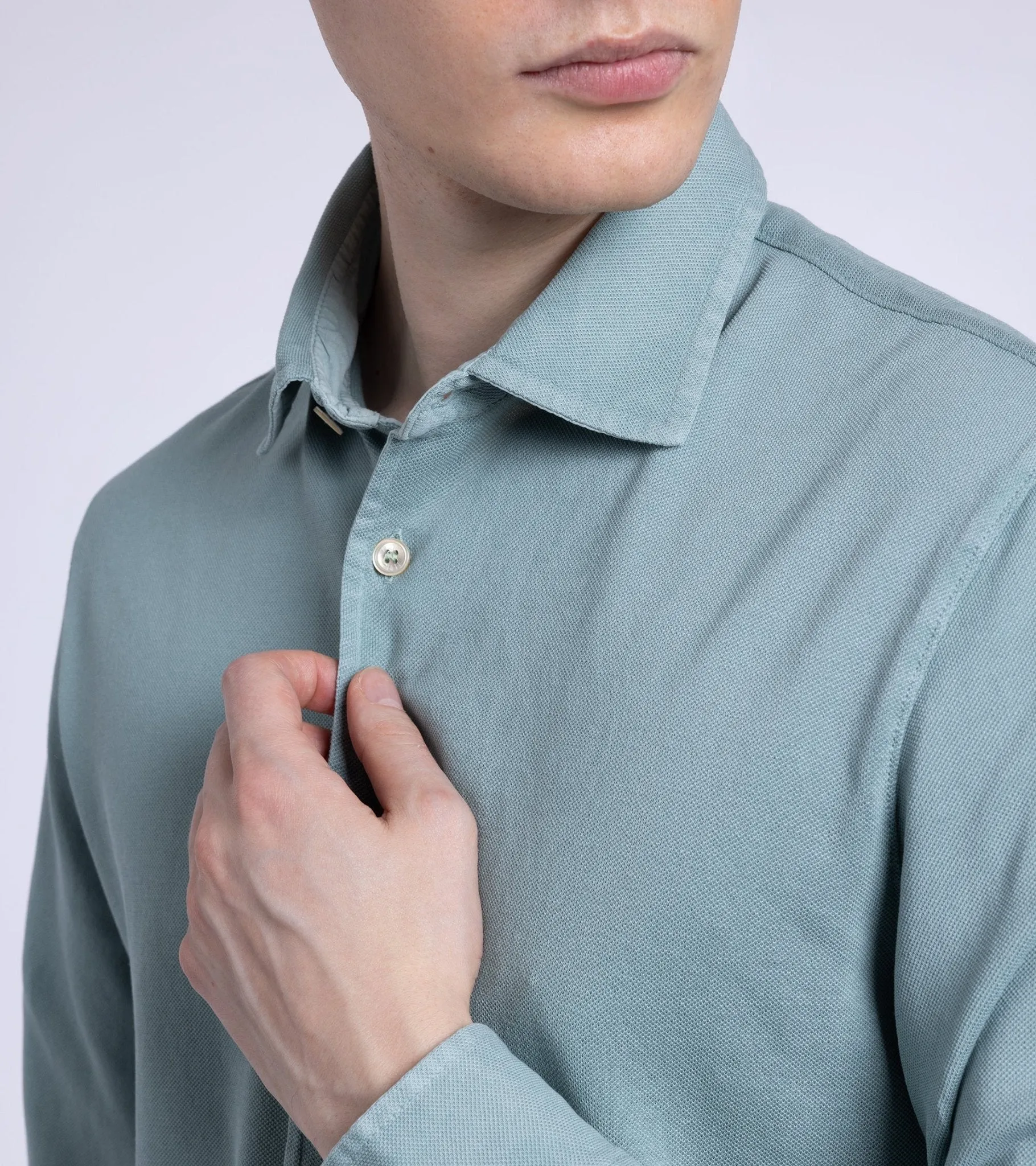 Fedeli Light Cotton Pique Shirt in Pale Green