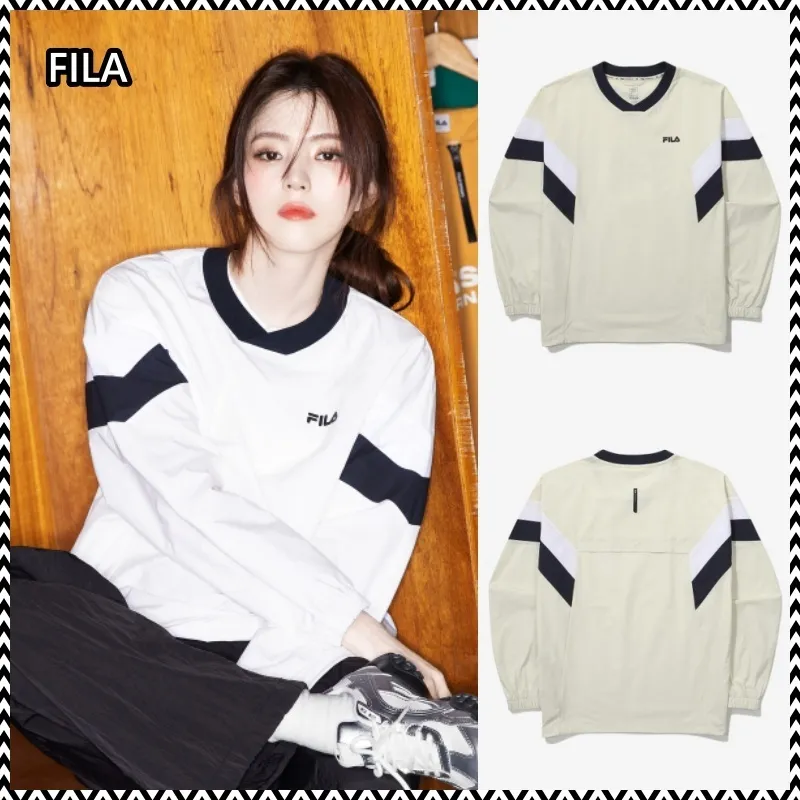 FILA | Unisex Plain Logo Crew Neck Street Style Shirt