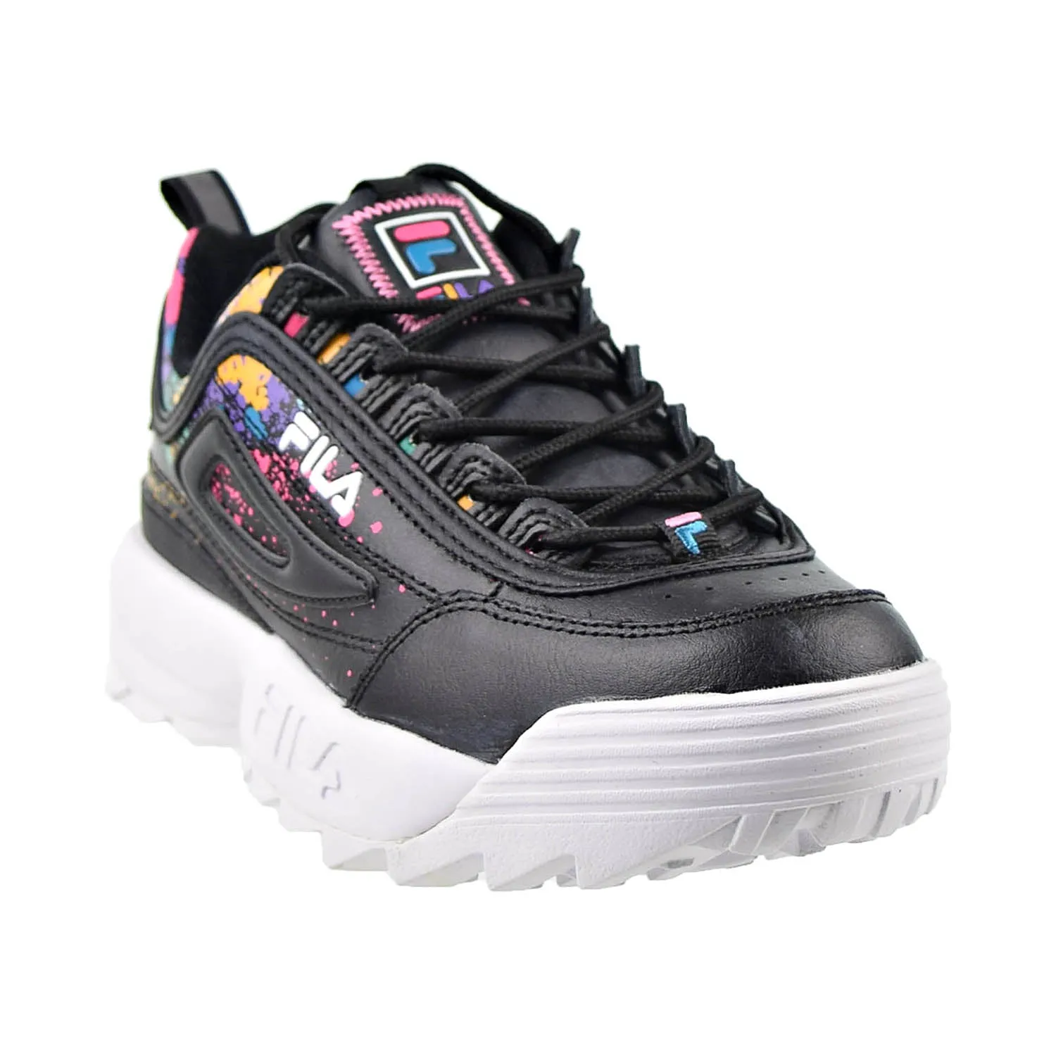 Fila Disruptor II Women's Shoes Black-White-Shocking Pink DIY Paint Splatter