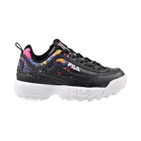 Fila Disruptor II Women's Shoes Black-White-Shocking Pink DIY Paint Splatter