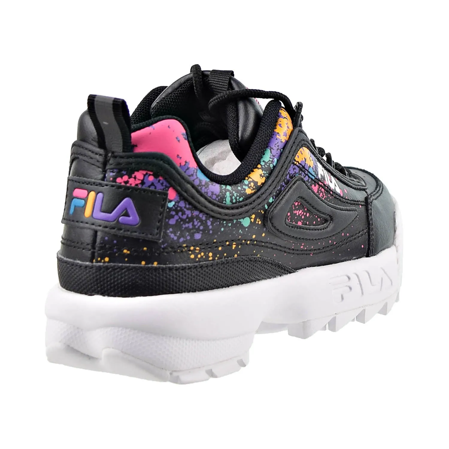 Fila Disruptor II Women's Shoes Black-White-Shocking Pink DIY Paint Splatter