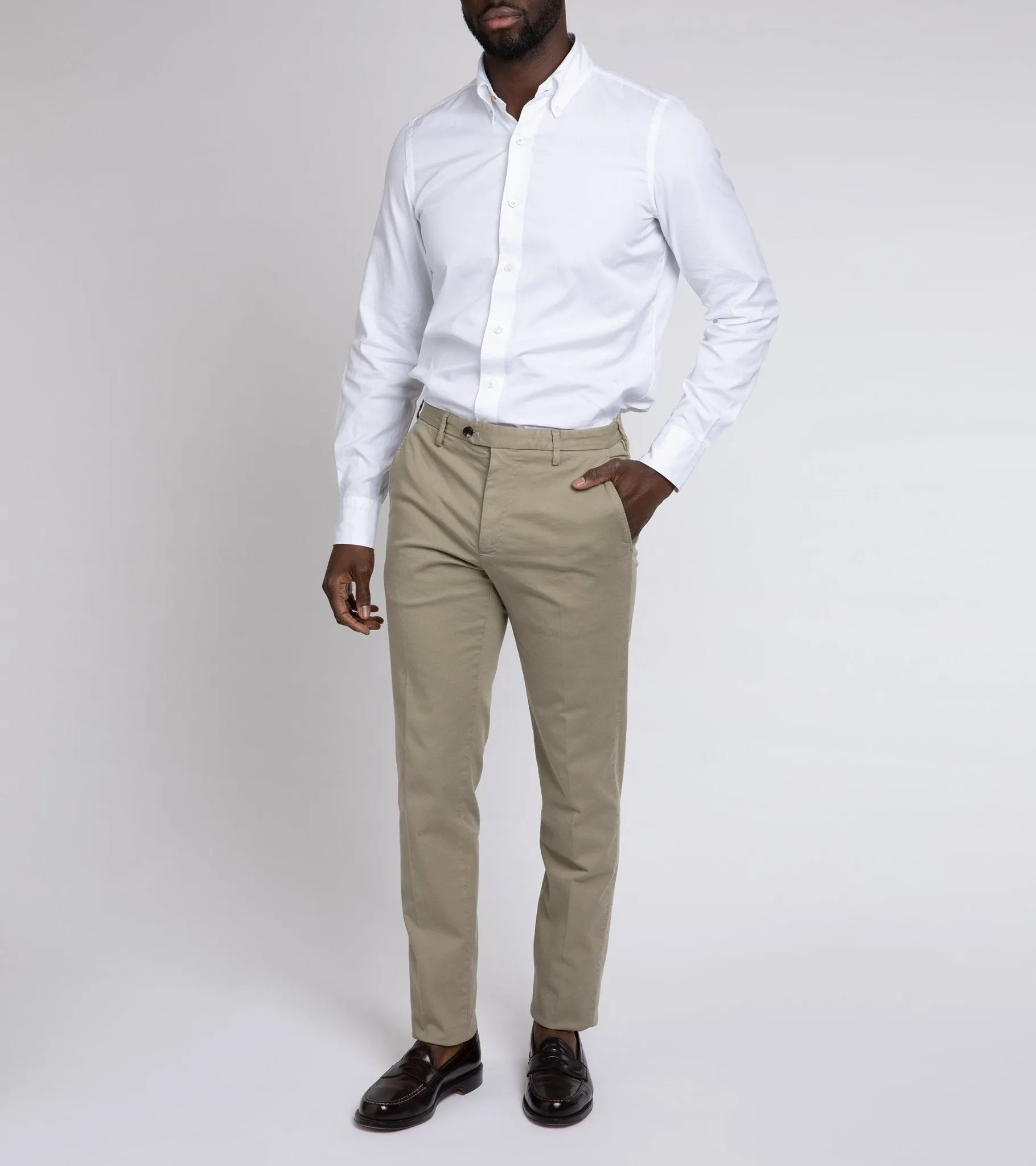 Finamore Gaeta Classic White Button Down Sport Shirt: Fine Oxford Cotton Leonardo