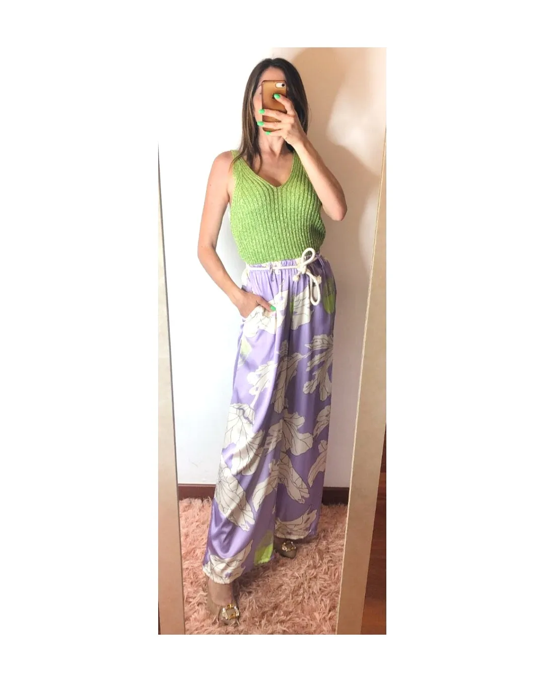 Floral pattern trousers, LIME/LILLA!