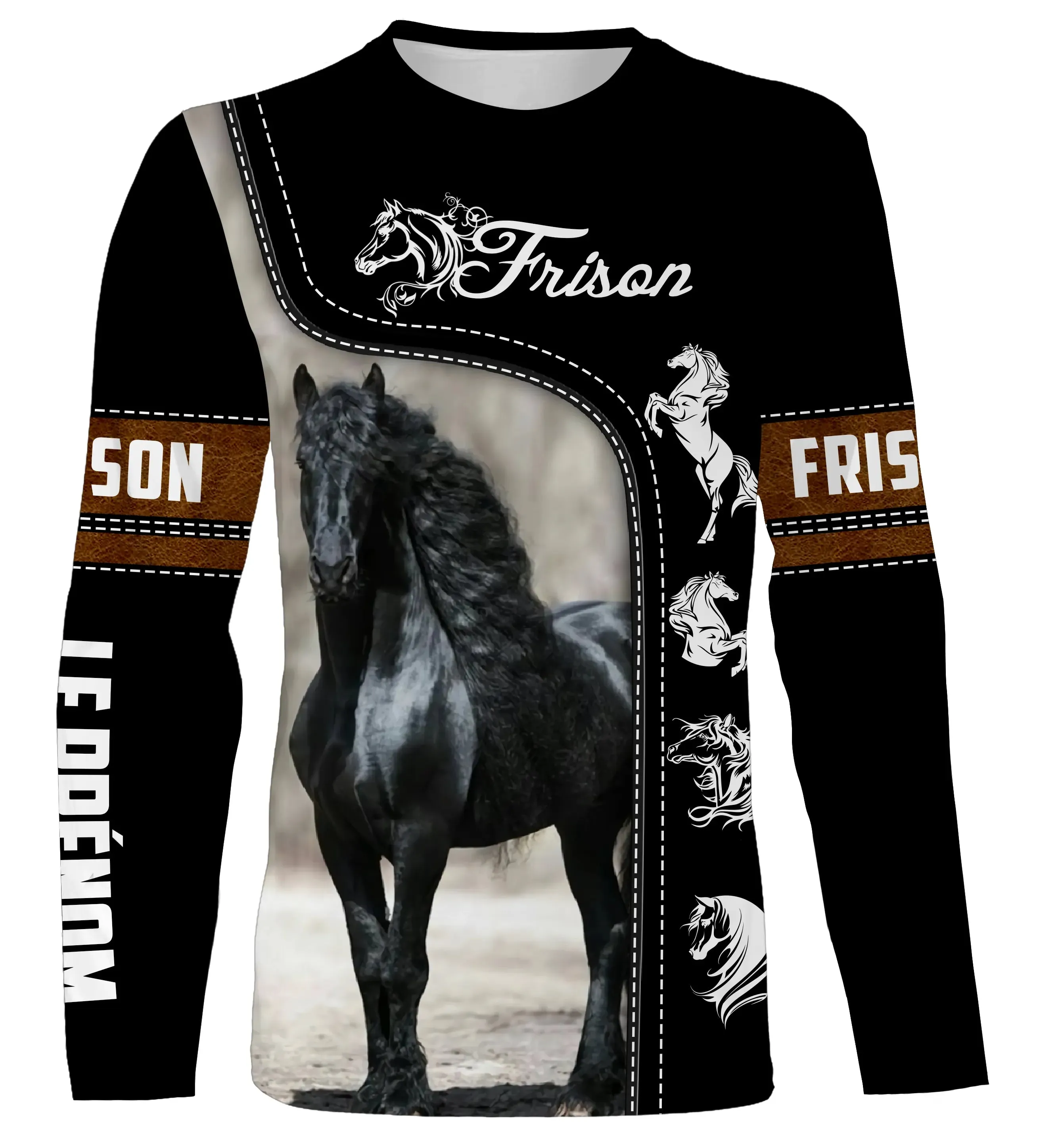 Frison Horse, Netherlands Warmblood Equine Breed, Horse Lovers, Horse Enthusiasts, Customizable 3D All-Over Tee Shirt, Gift.