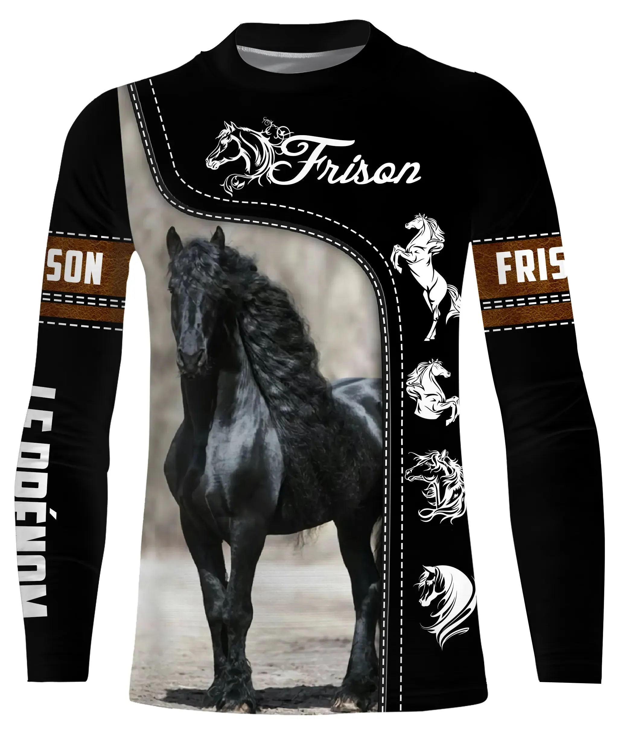 Frison Horse, Netherlands Warmblood Equine Breed, Horse Lovers, Horse Enthusiasts, Customizable 3D All-Over Tee Shirt, Gift.