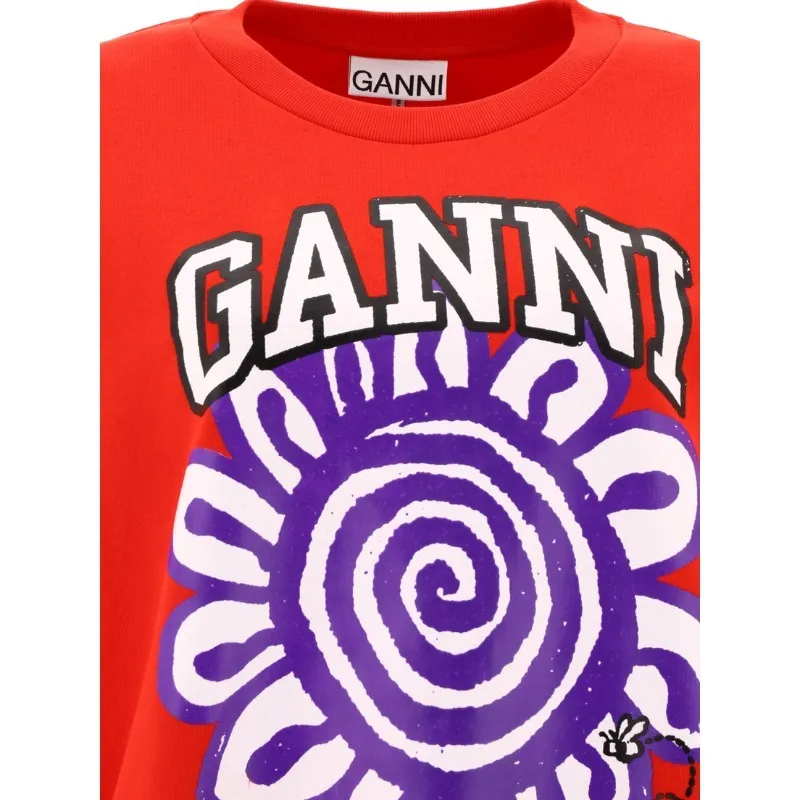 Ganni Crew Neck Long Sleeves Plain Cotton Logo - Unisex