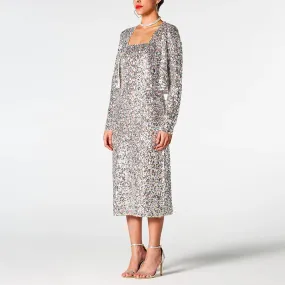 Glitter Sequin Sleeveless Dress Long Sleeve Short Jacket.