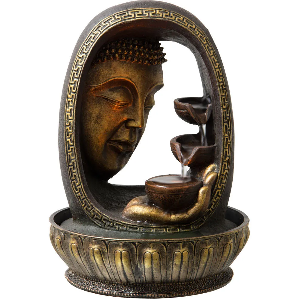 Golden Buddha Water Fountain with Hand Holding Bowl - Top Search Result