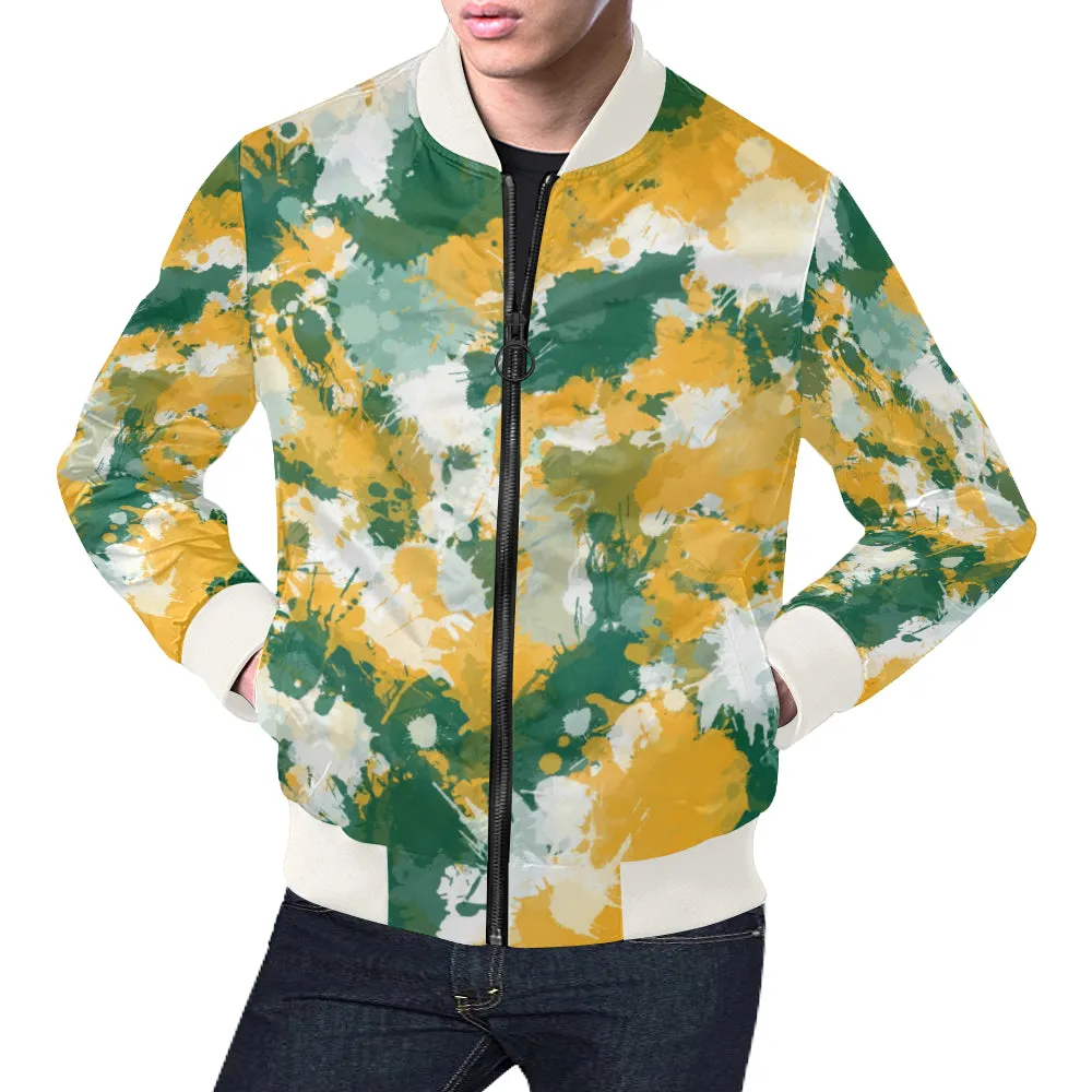 Green Yellow White Paint Splatter Jacket Big Tall Bomber