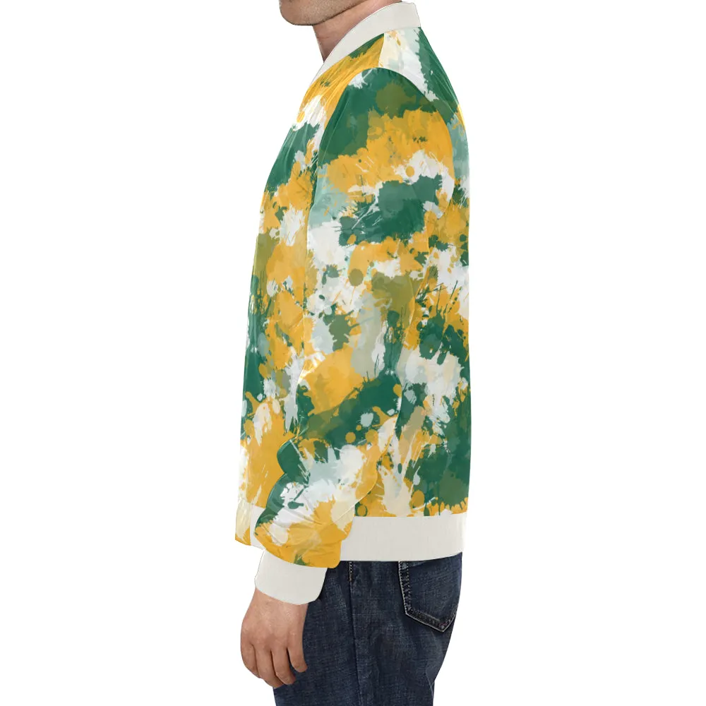 Green Yellow White Paint Splatter Jacket Big Tall Bomber