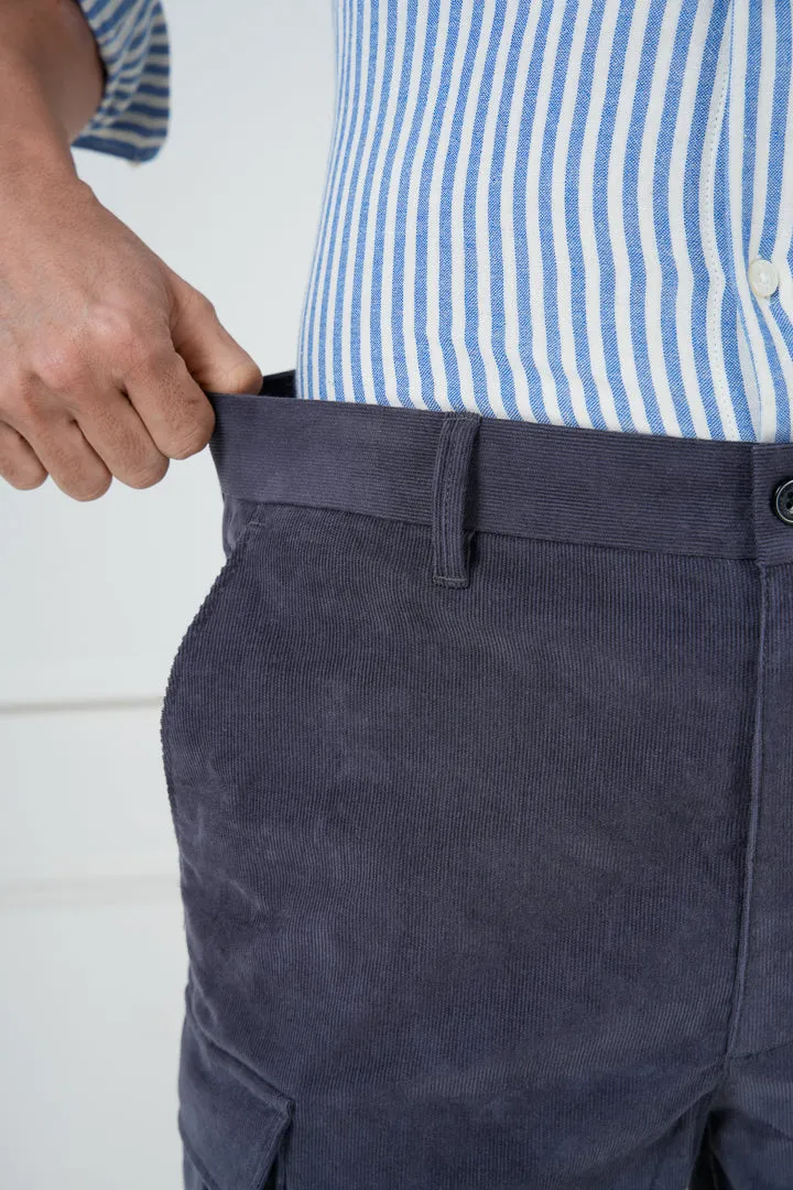 Grey Corduroy Cargo Shorts with Stretch Fabric