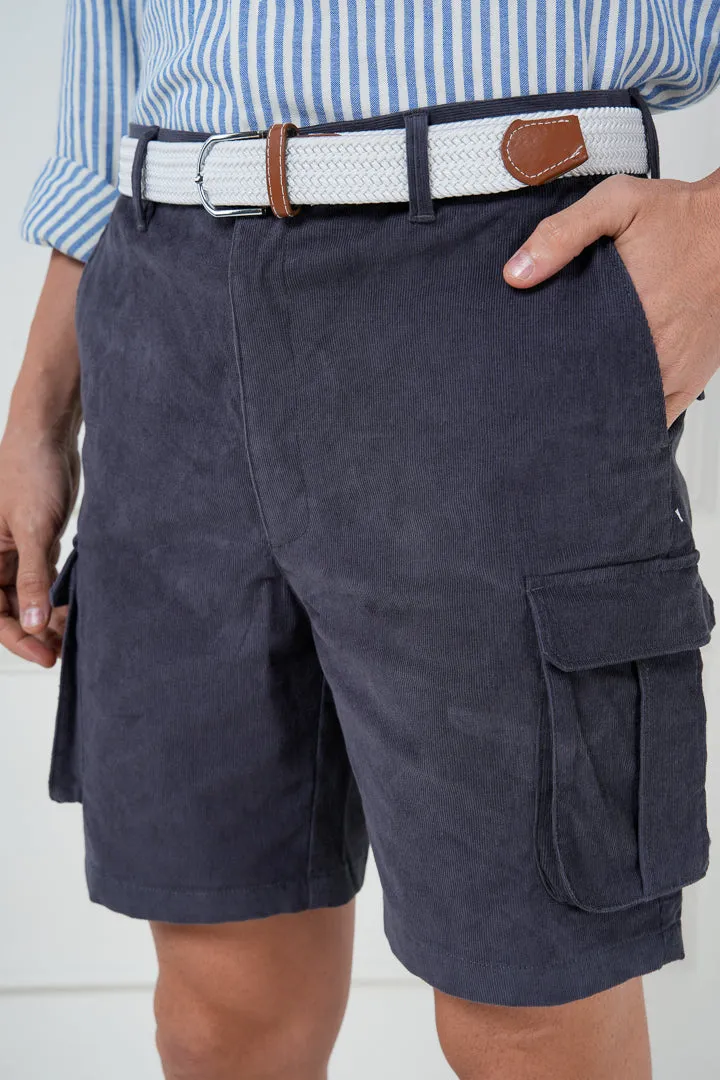 Grey Corduroy Cargo Shorts with Stretch Fabric