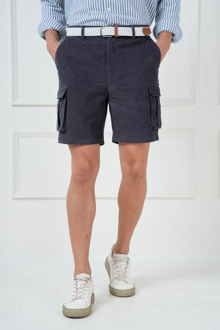 Grey Corduroy Cargo Shorts with Stretch Fabric