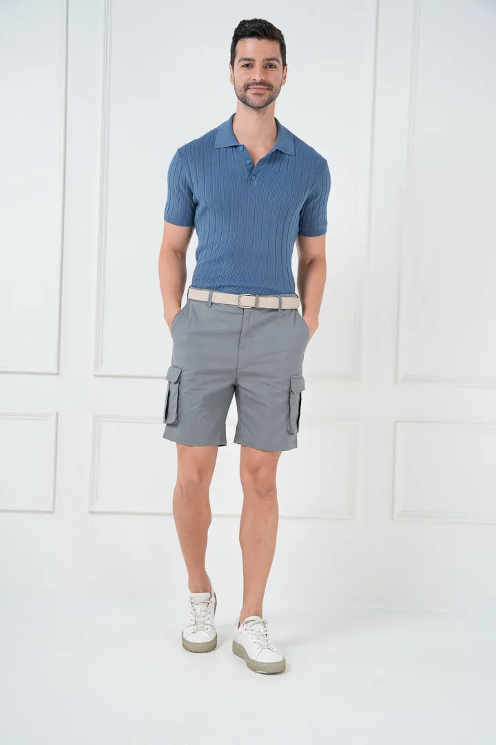 Grey Textured Cargo Shorts