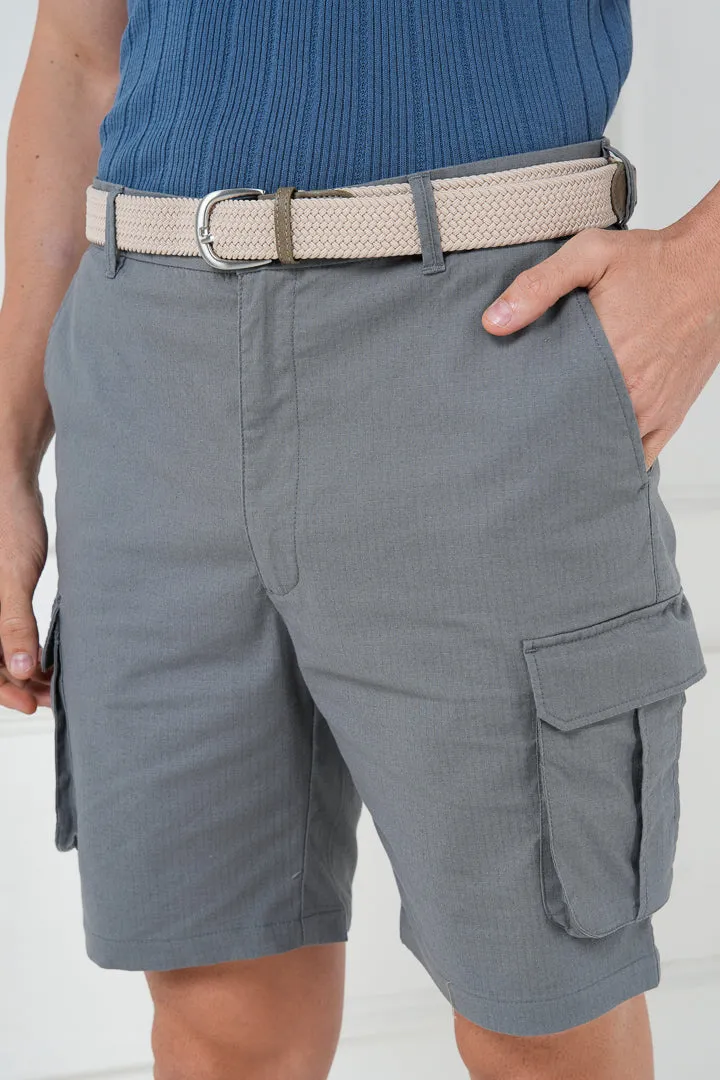 Grey Textured Cargo Shorts