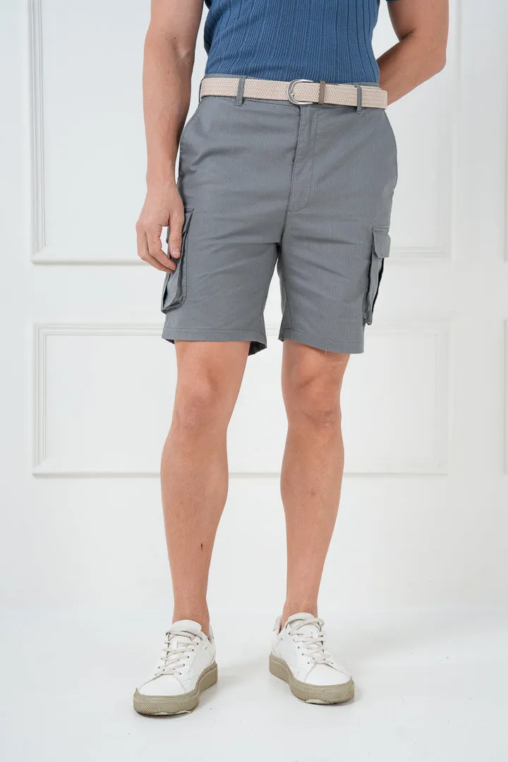 Grey Textured Cargo Shorts