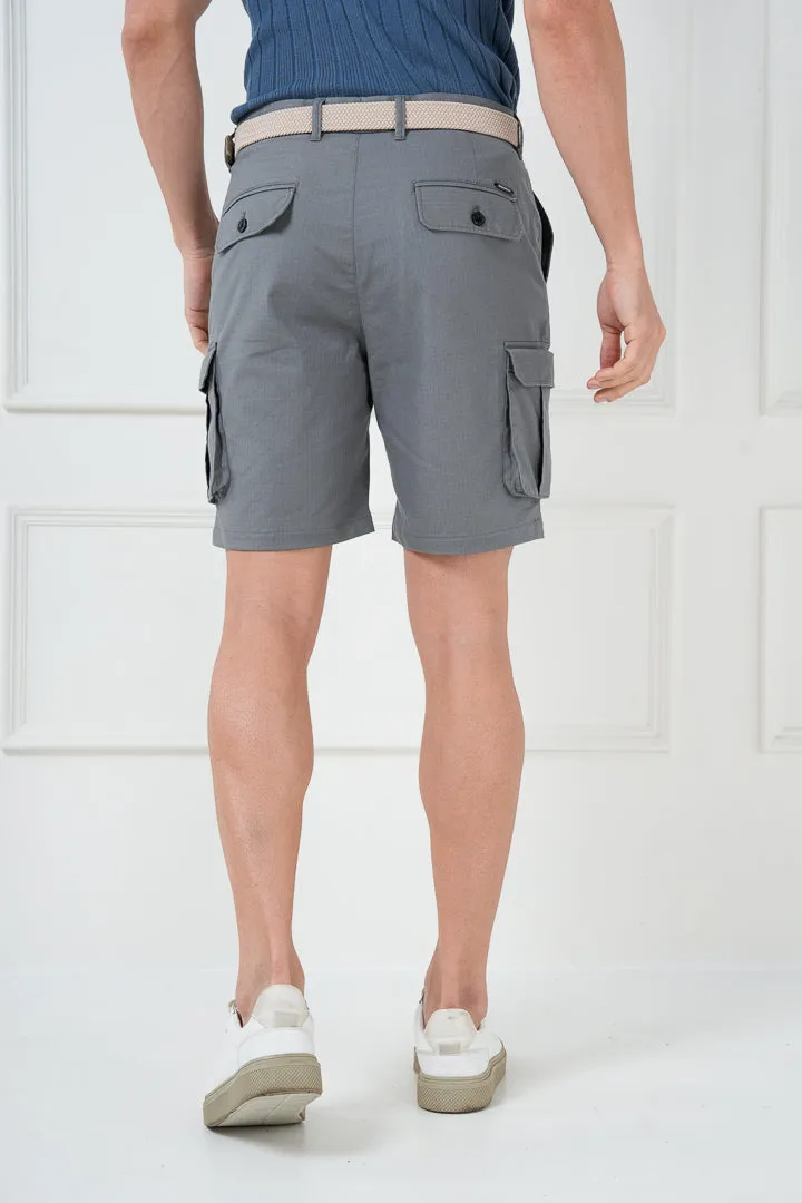 Grey Textured Cargo Shorts