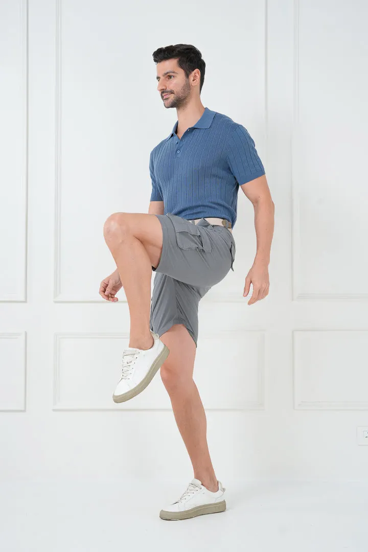 Grey Textured Cargo Shorts