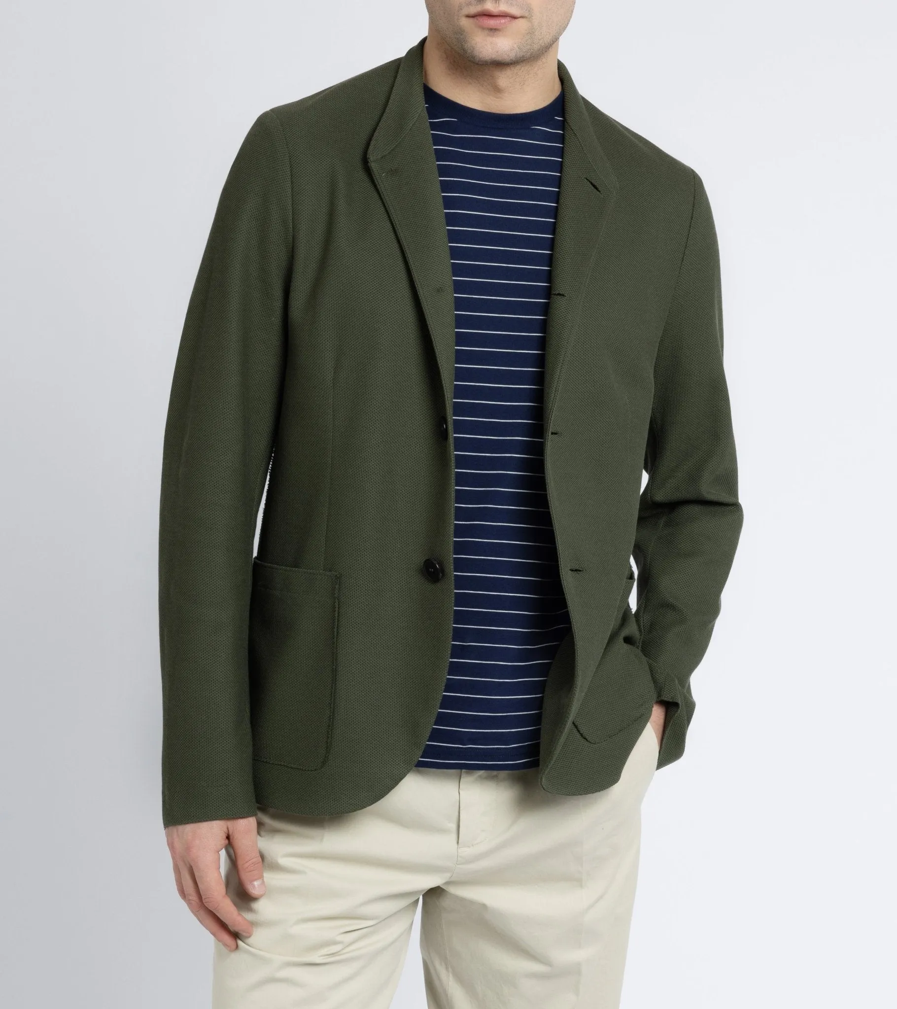 Harris Wharf jacket: Moss Green, Loro Piana honeycomb cotton Nehru jacket