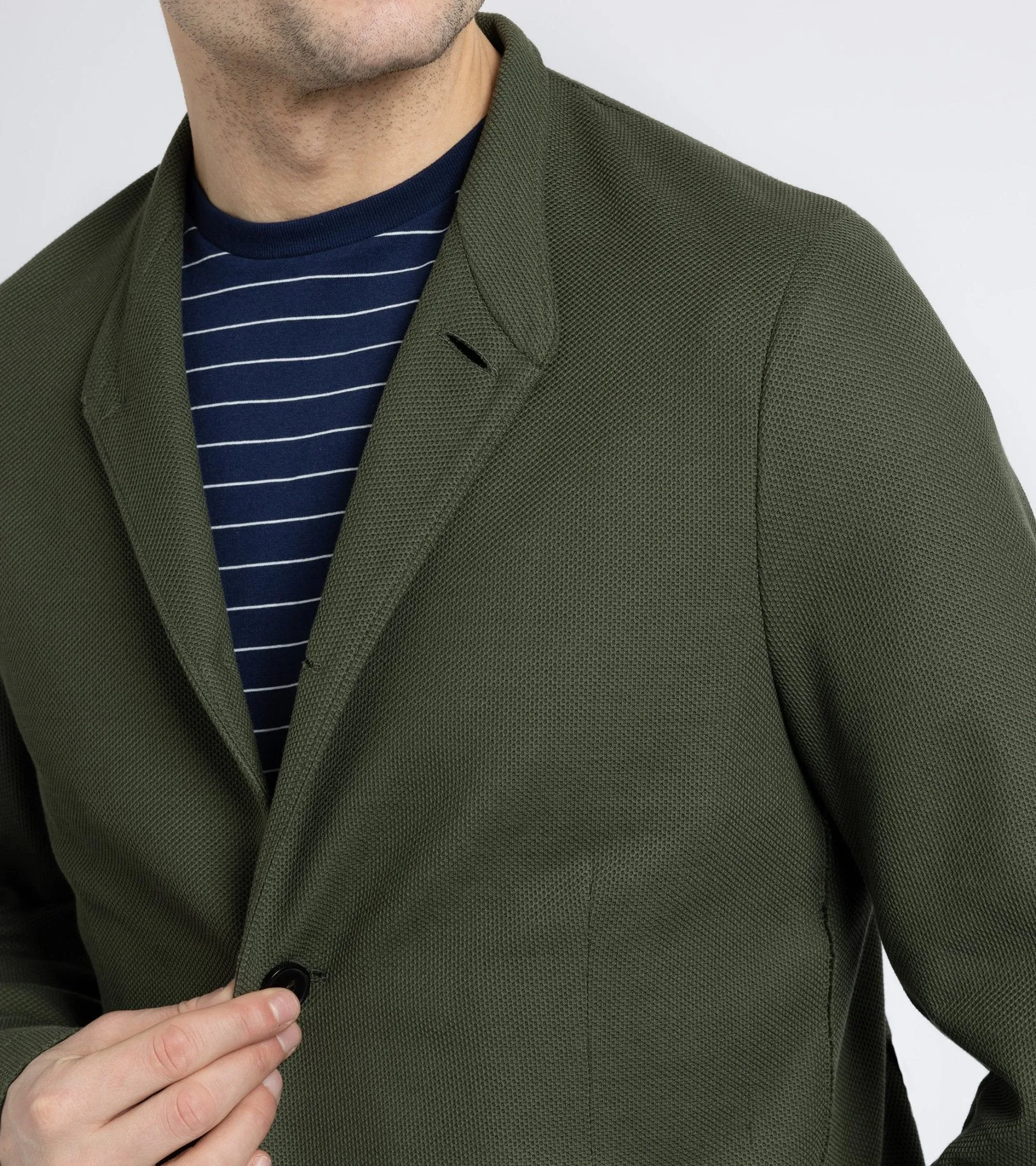 Harris Wharf jacket: Moss Green, Loro Piana honeycomb cotton Nehru jacket