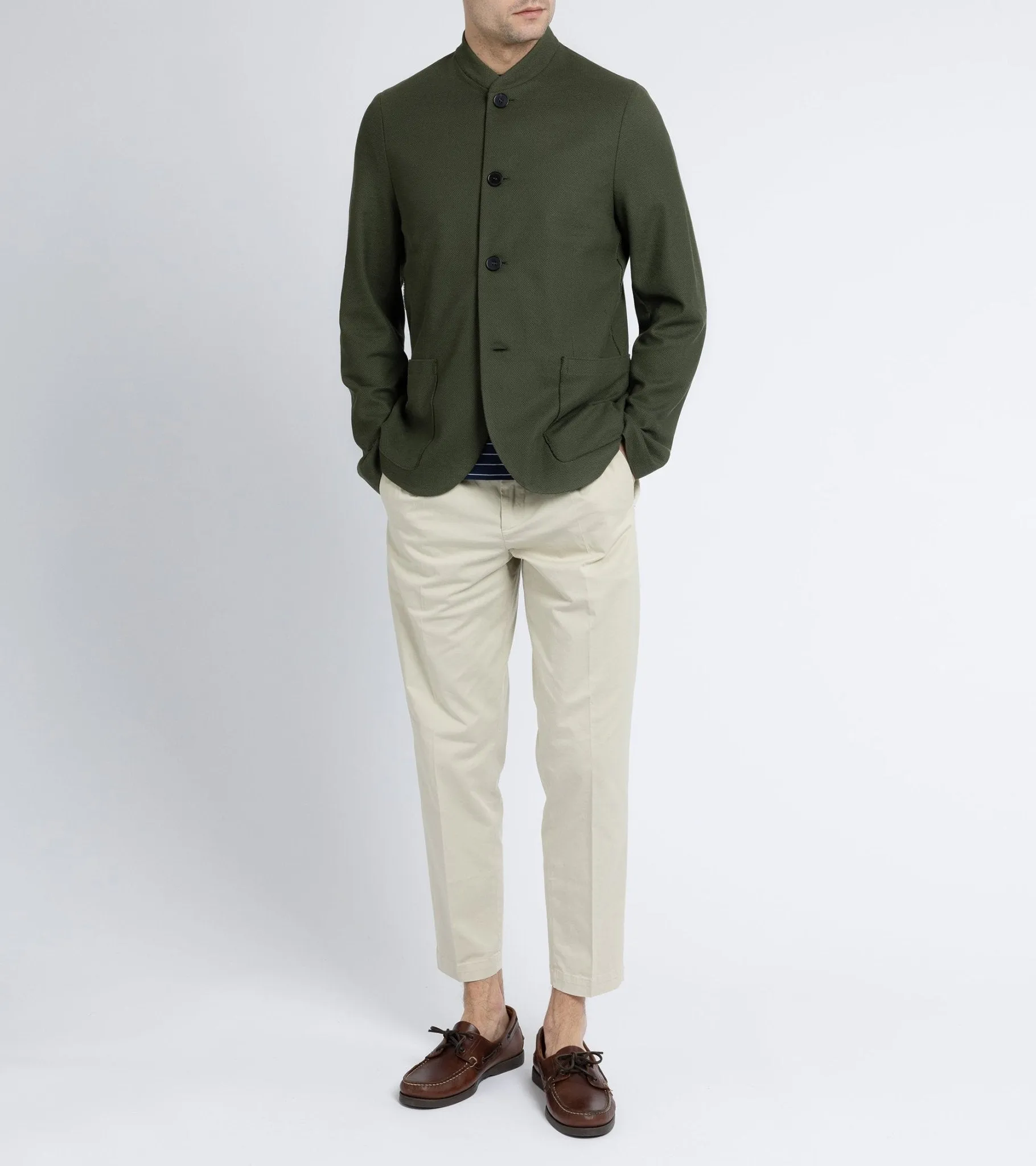 Harris Wharf jacket: Moss Green, Loro Piana honeycomb cotton Nehru jacket