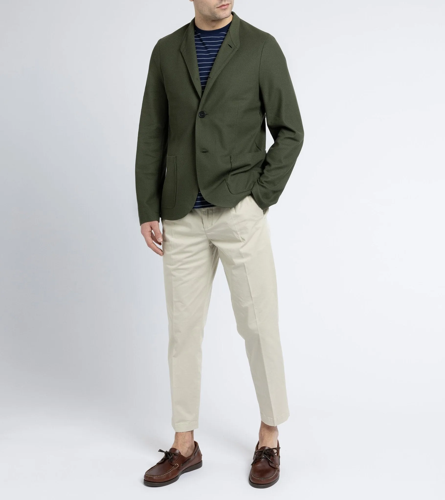 Harris Wharf jacket: Moss Green, Loro Piana honeycomb cotton Nehru jacket