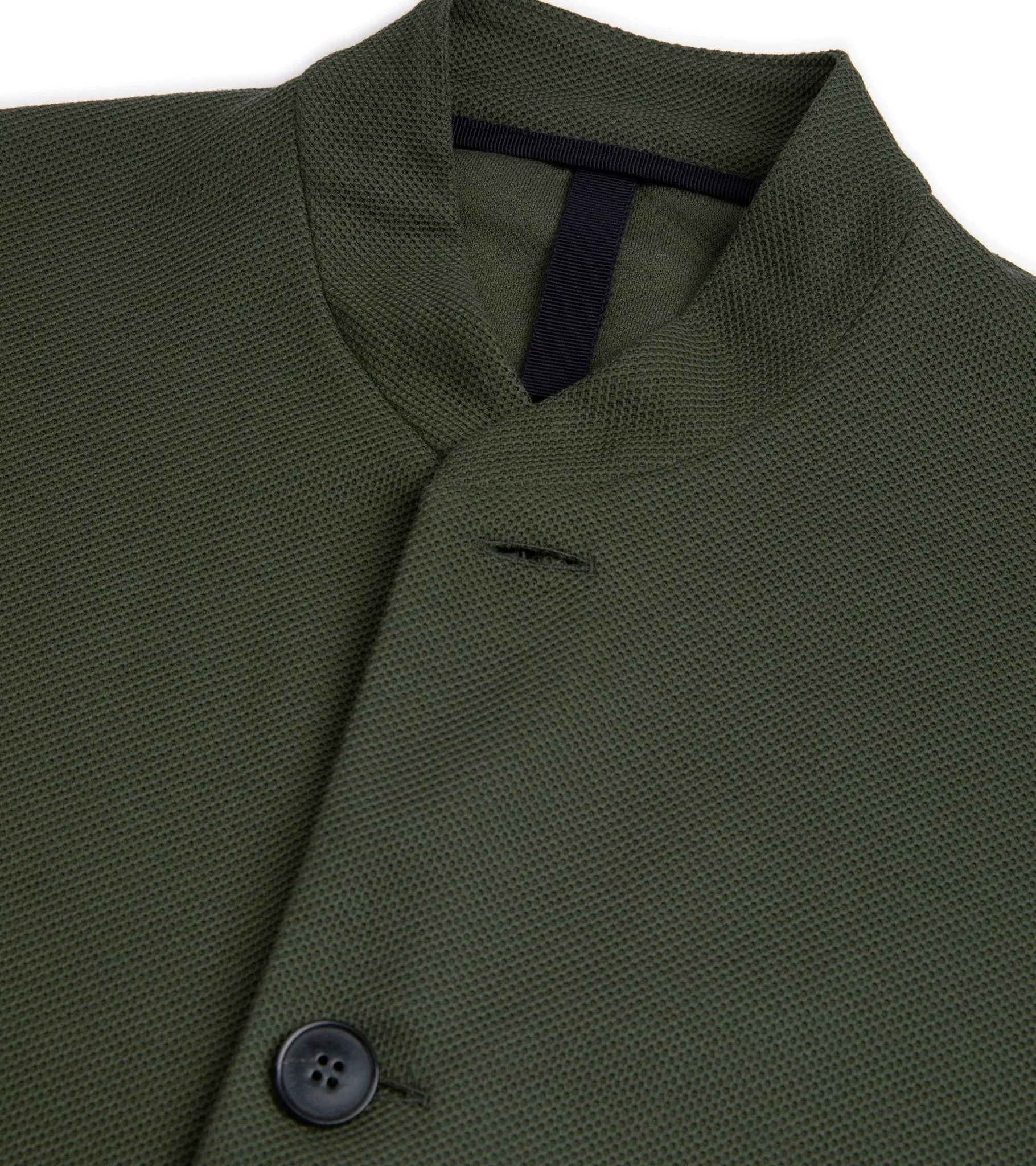 Harris Wharf jacket: Moss Green, Loro Piana honeycomb cotton Nehru jacket