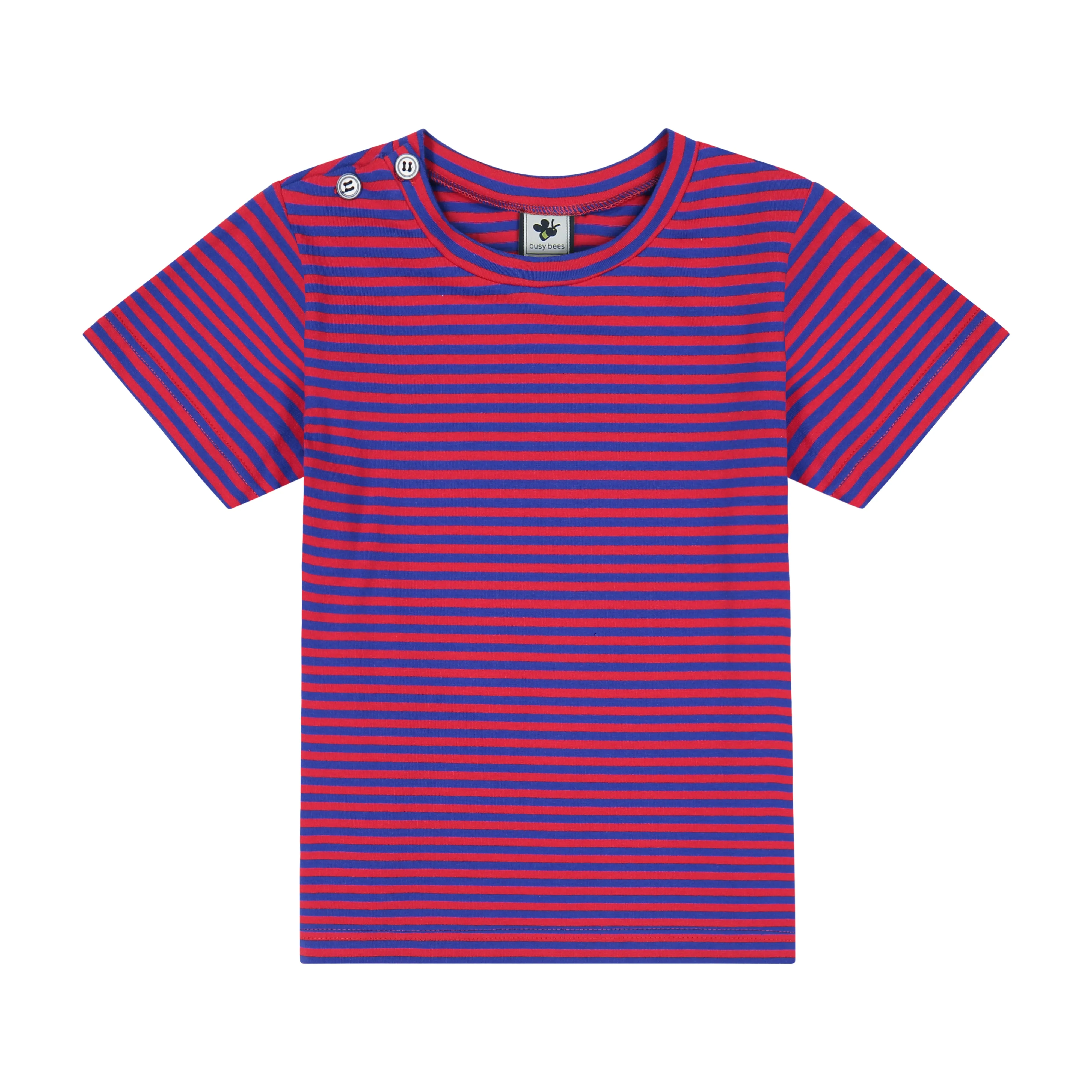 Henry Boys Red Blue Stripe Button Shoulder Tee