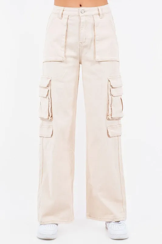 High Waist Straight Cargo Trousers