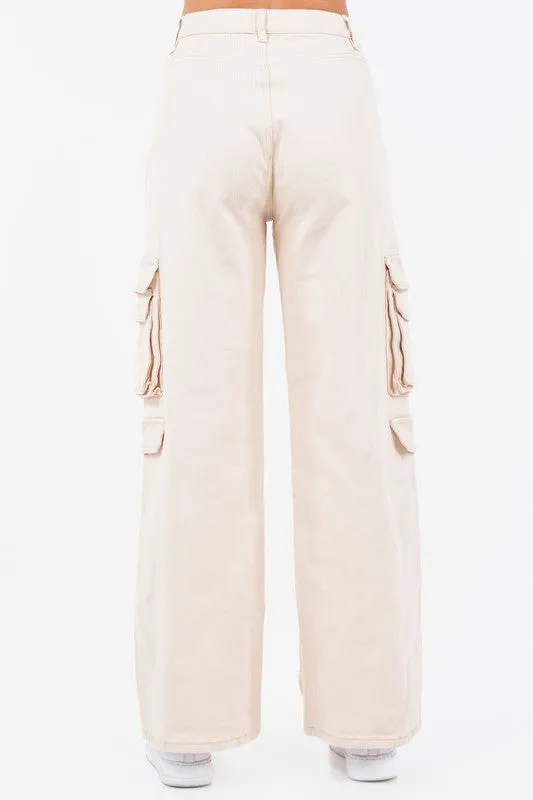 High Waist Straight Cargo Trousers