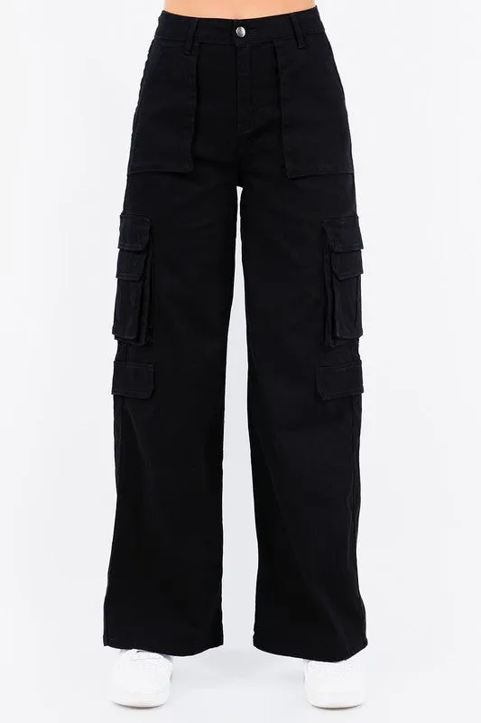 High Waist Straight Cargo Trousers