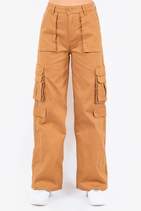 High Waist Straight Cargo Trousers