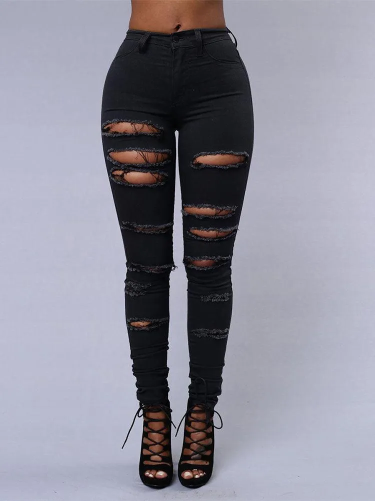 Hot skinny jeans for women, trendy ripped pencil pants.