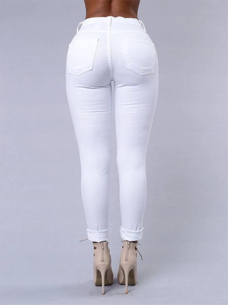 Hot skinny jeans for women, trendy ripped pencil pants.