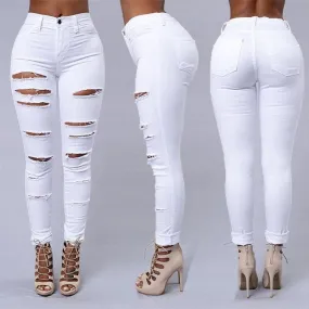 Hot skinny jeans for women, trendy ripped pencil pants.