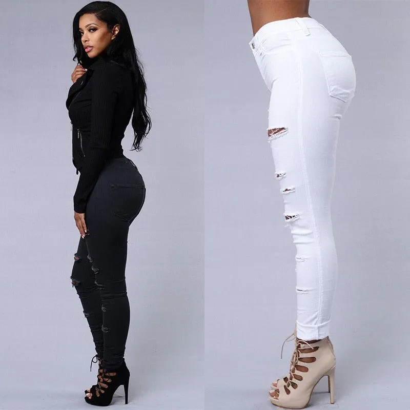 Hot skinny jeans for women, trendy ripped pencil pants.