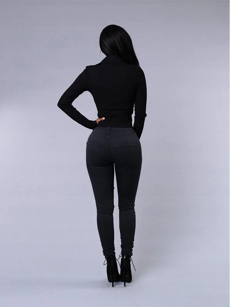 Hot skinny jeans for women, trendy ripped pencil pants.