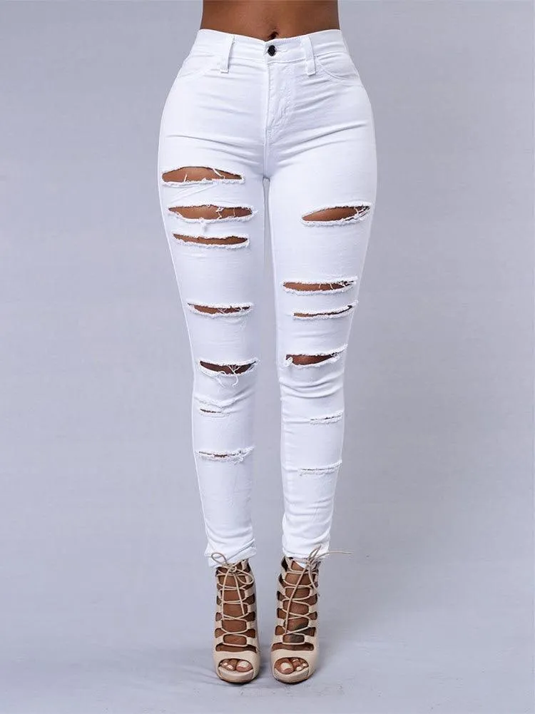 Hot skinny jeans for women, trendy ripped pencil pants.