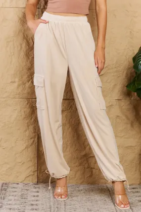 HYFVE High Waist Drawstring Cargo Pants Ivory