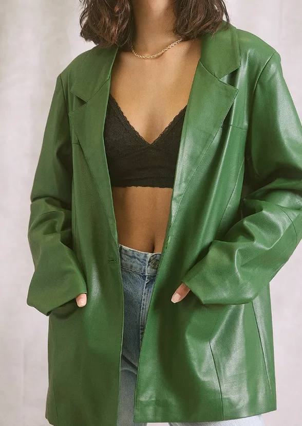 Illa Illa Green Faux Leather Blazer