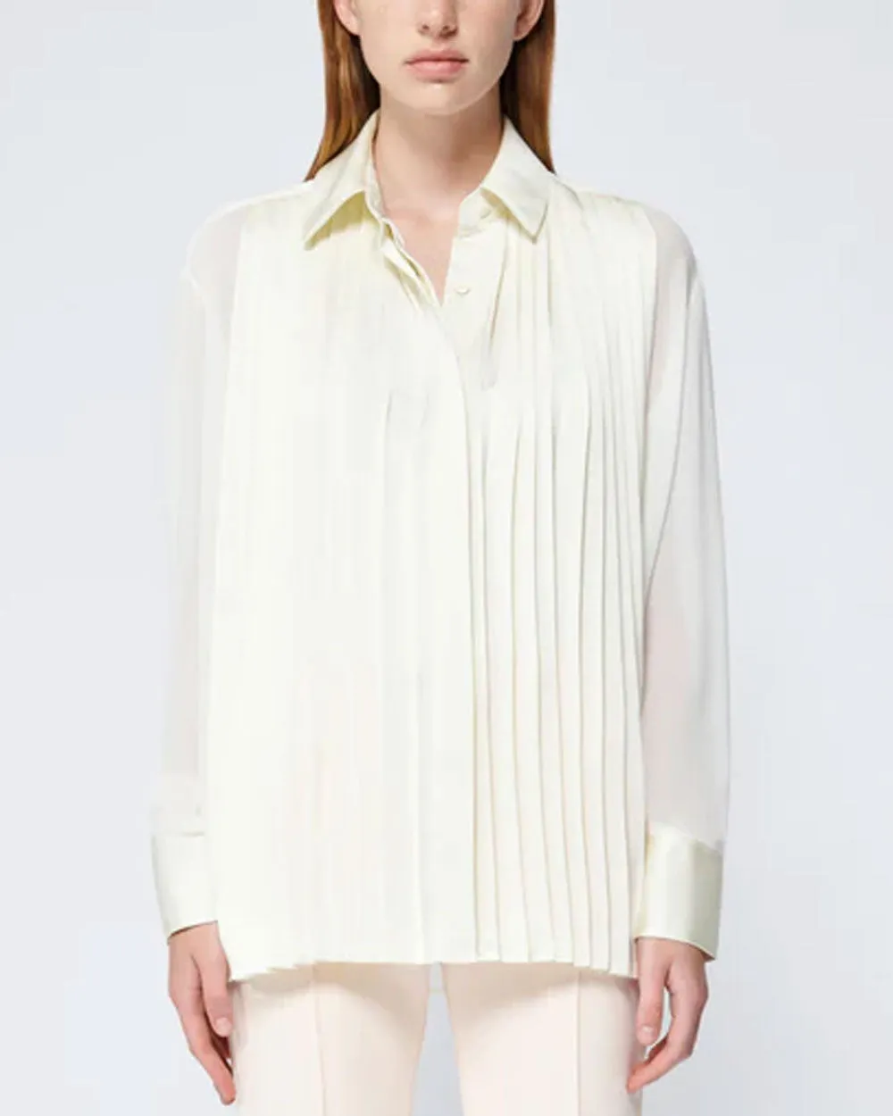 Ivory Pleated Long Sleeve Vinka Shirt