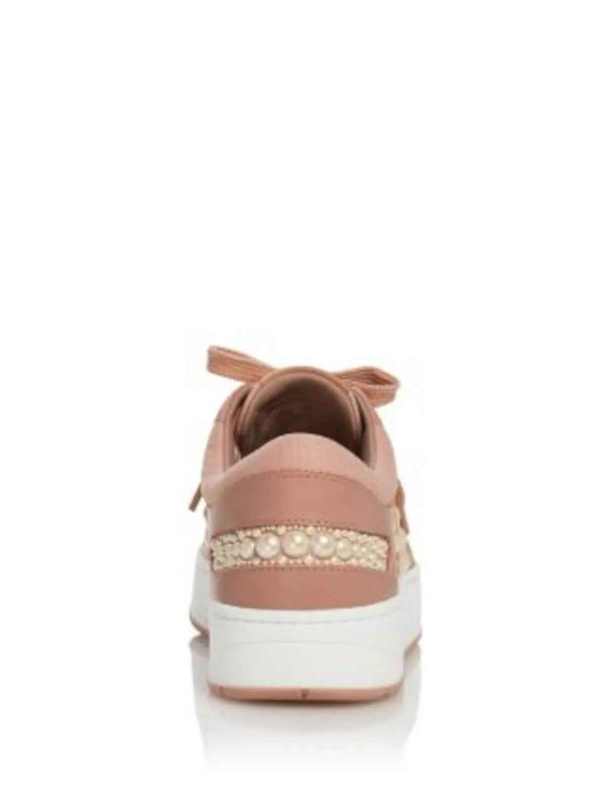 Jimmy Choo pink faux pearl star platform embellished logo Hawaii round toe wedge lace-up leather sneakers shoes.