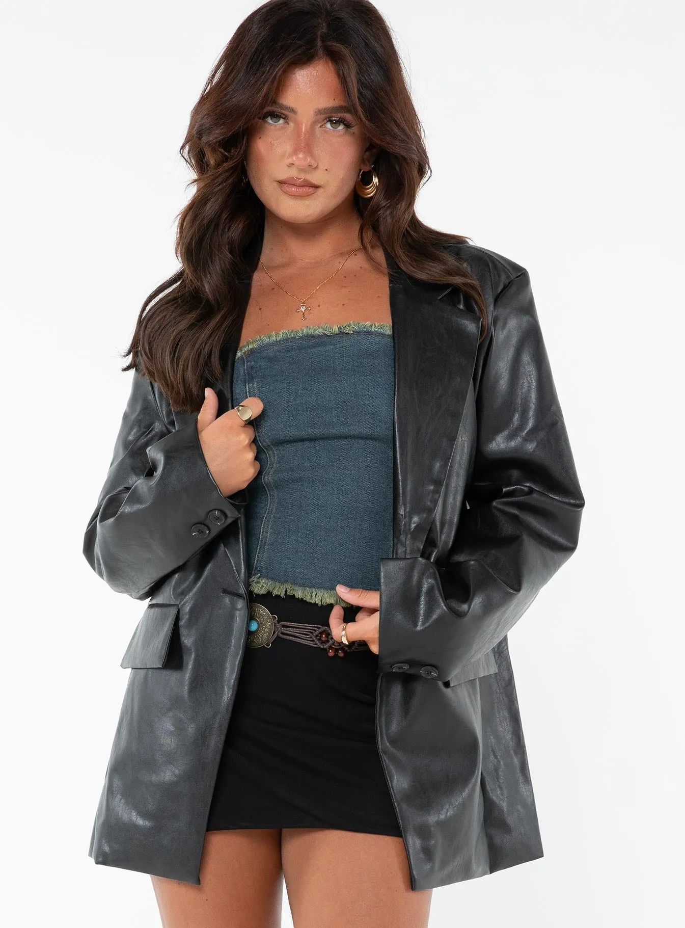 Jocelyn Black Petite Faux Leather Blazer - Buy Now