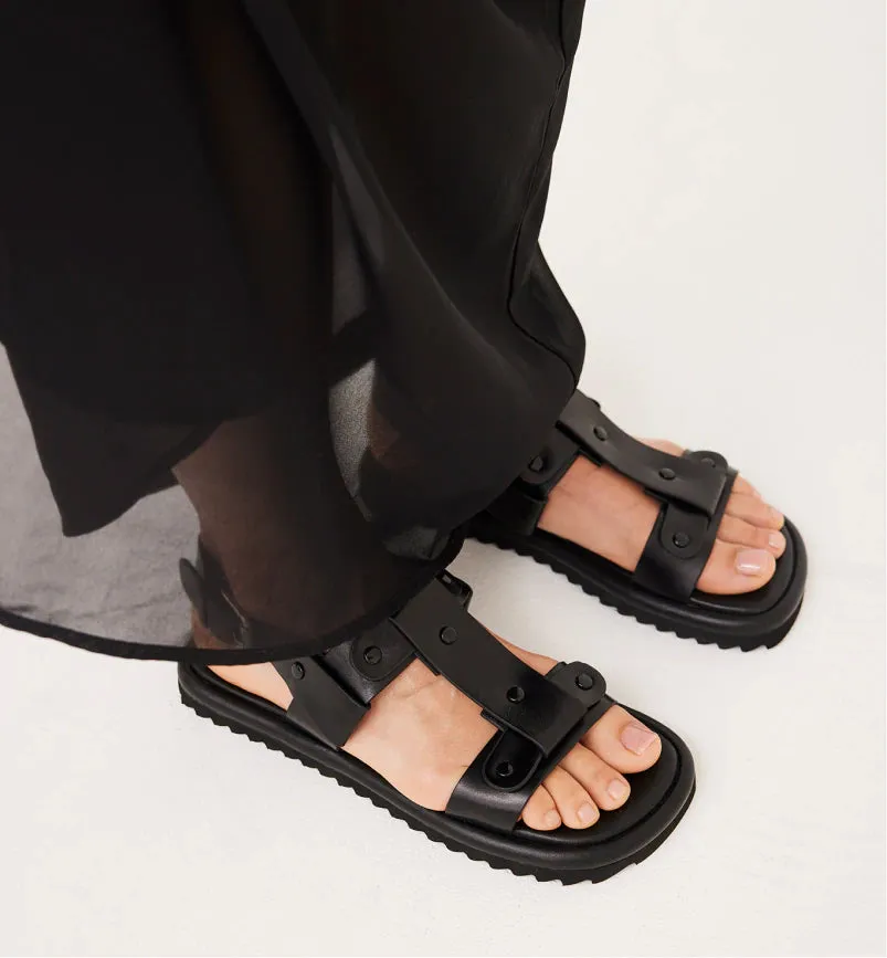 Juno Black Leather T-Bar Sandal