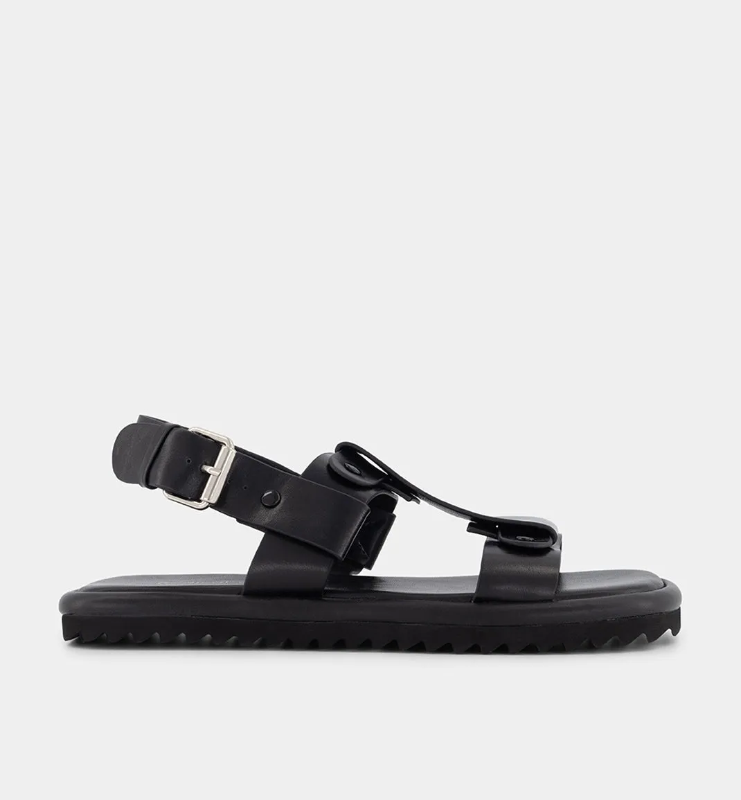 Juno Black Leather T-Bar Sandal